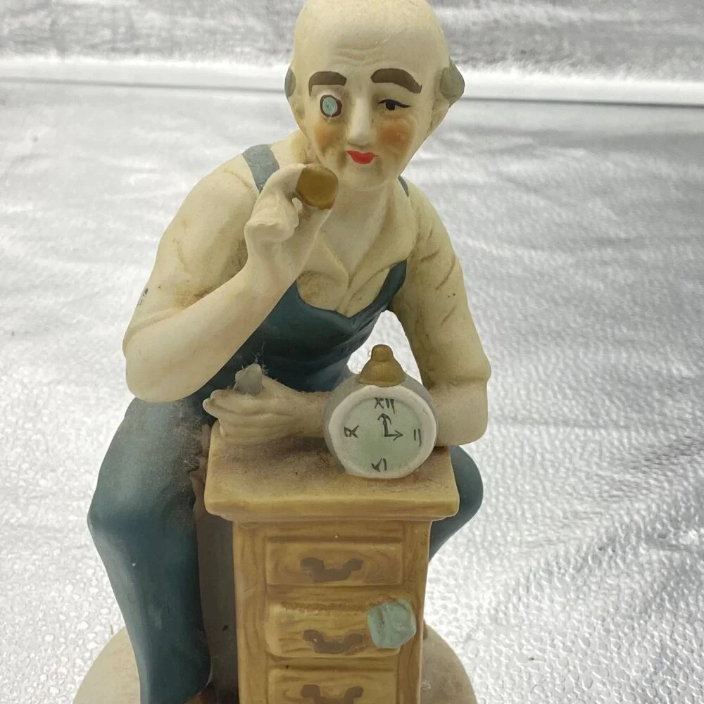 Vintage Porcelain Clockmaker Figurine Seated Craftsman Pocket Watch 7.5